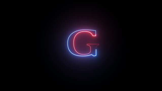 Neon glowing letter g with red and blue light effect on black background the g is illuminated with a glow split into and colors against
