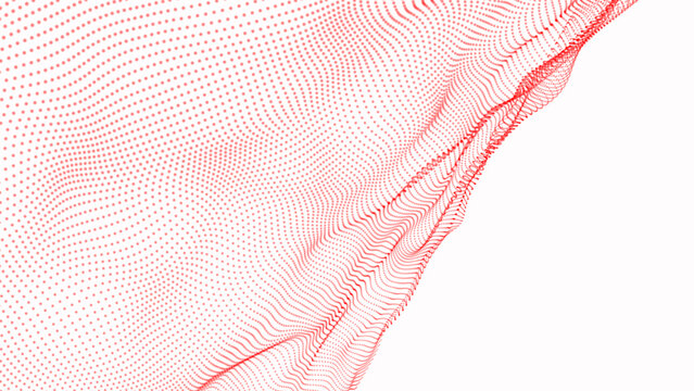 Abstract flowing wave pattern made of small red dots on a white background flow particles technology science energy