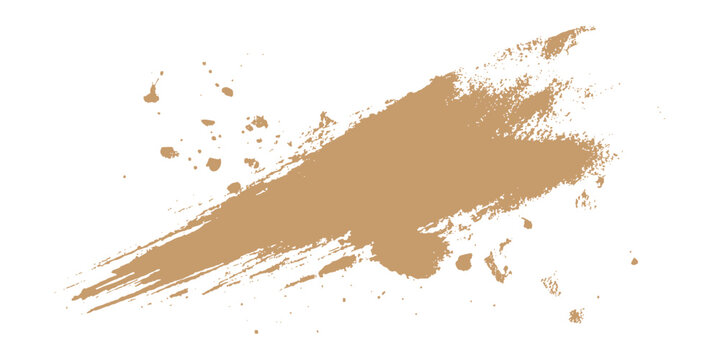 Abstract brown watercolor paint brush stroke with ink splatters and drops vector illustration.
