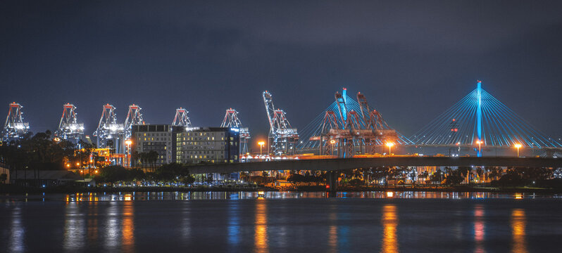 Night view of Port of Long Beach