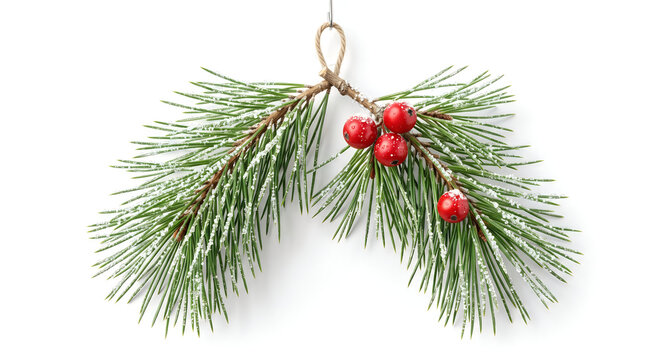 Green pine sprig with red berries hanging hook