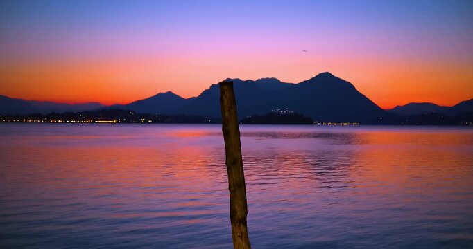 Multicolored sunrise over lake Maggiore.