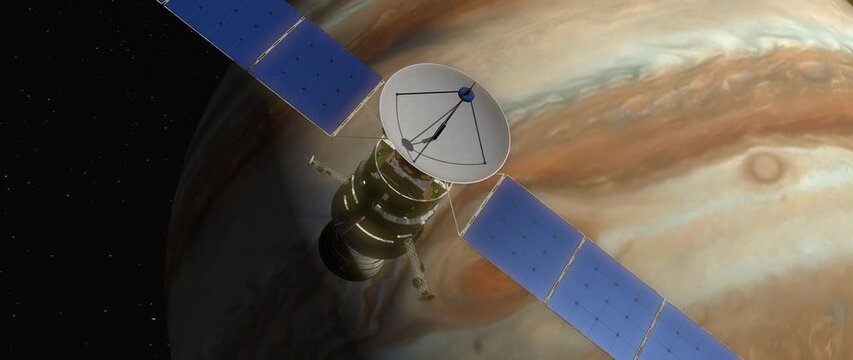 Scientific probe orbiting Jupiter, exploring the vastness of space.