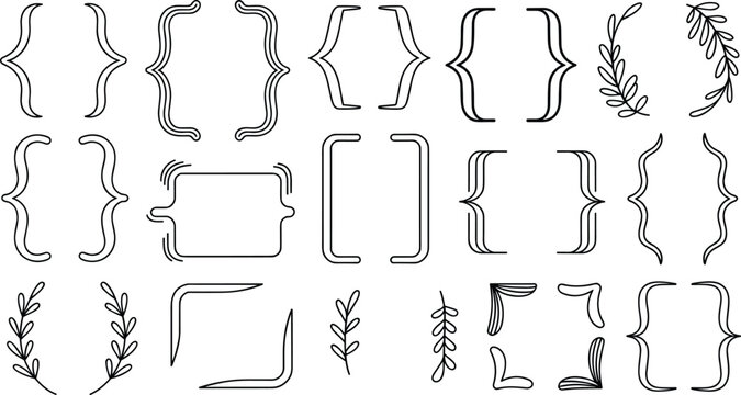 Assortment of Hand- Drawn Brackets and Decorative Elements