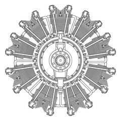 Complex Radial Engine Diagram Line Art   Aircraft Motor Outline Vector © Pragmatic Earth