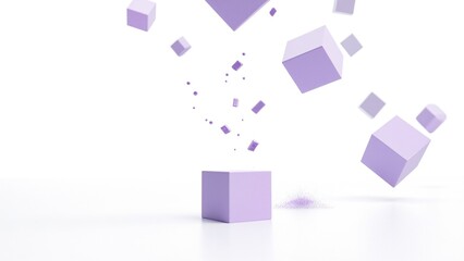 Obraz premium Falling Abstract Purple Cubes on White
