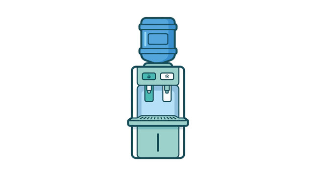 Blue water cooler dispenser with large plastic bottle in bright flat vector illustration design style