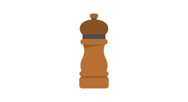 Wooden pepper mill stands isolated on a white background a flat vector illustration