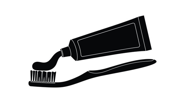 Toothbrush and toothpaste tube in black silhouette