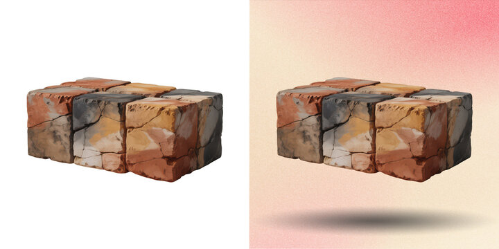 Weathered sandstone block wall segment isolated for architectural construction use.
