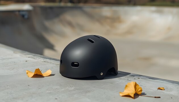 A sharp product-quality sports photograph of a matte-black minimalist skateboard helmet