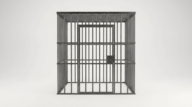 Empty Steel Prison Cage Isolated on White Background