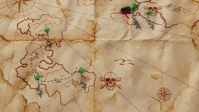 Animated Dotted Line Tracing a Route on a Vintage Treasure Map