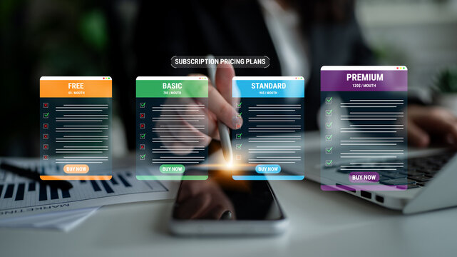 Subscription Pricing Plans for Digital Services with Colorful Options and Buy Now Buttons for Customer Engagement and Comparison. Glyphic.