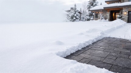 Fototapeta premium Residential Driveway Snow Removal Winter Home