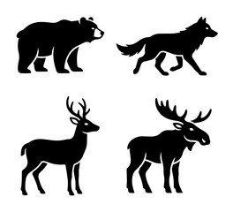 Fototapeta premium Silhouettes of bear wolf deer and moose on transparent background vector