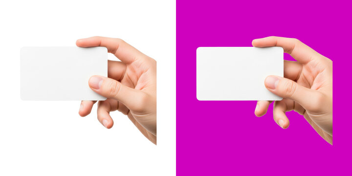 Human hand holding a blank white plastic card for business design display transparent png