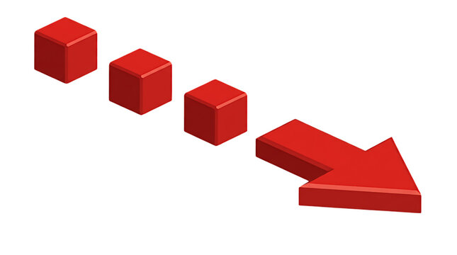Red cubes descending in a downward trend on black background