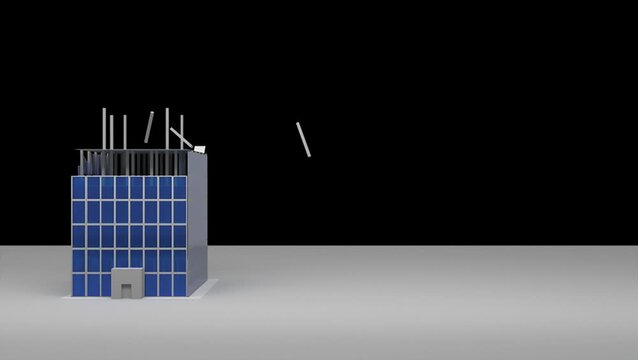 Timelapse 3d animation of a modern office building construction in the city