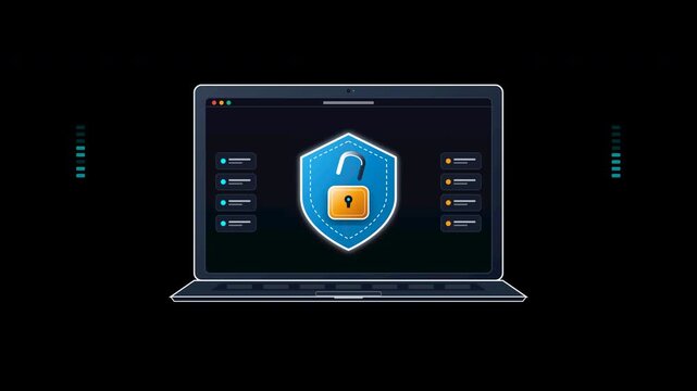 Laptop Security Shield Icon Digital Protection Concept.