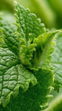 Macro view of fresh green mint leaves showing intricate texture and fine hairs on the plant surface