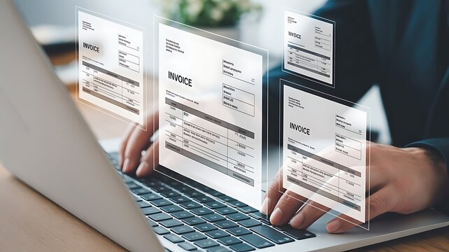 Professional Processing Digital Invoices and Financial Documentation on a Modern Laptop Computer Interface