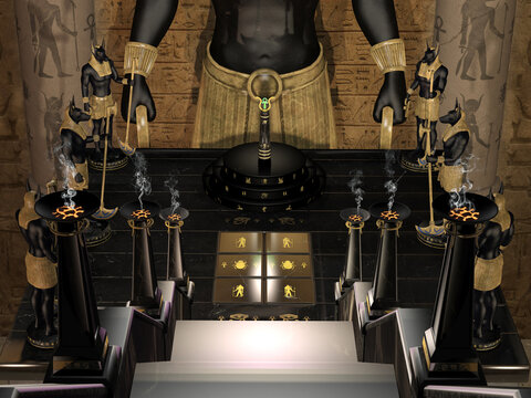 Temple of Anubis - Anubis is the ancient Egyptian Anubis god of mummification, funerary rites, and protector of graves, usually shown as a jackal-headed man or a black canine.