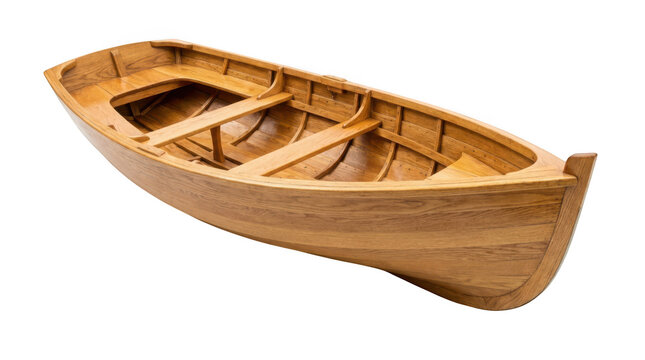 Empty wooden rowboat isolated on transparent background