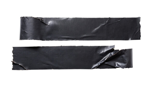 Torn black duct tape strips on black background adhesive tape