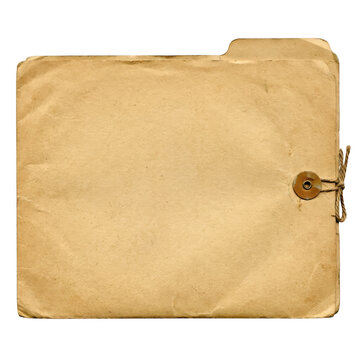 Old vintage paper file folder with string closure isolated on transparent background