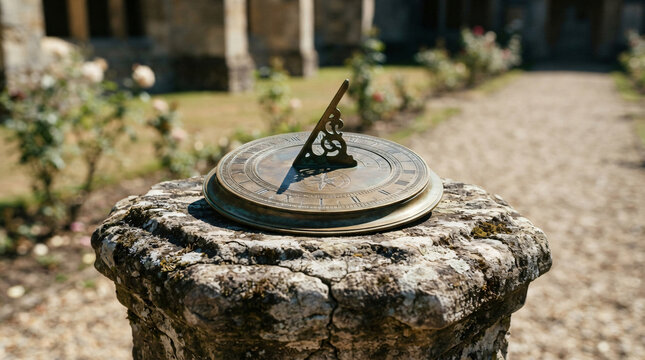 Antique Sundial Displayed in Historic Courtyard Garden
