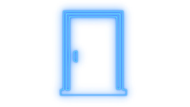 Glowing colorfull neon door icon representing entrance exit open portal way or house doorway illustration isolated on transparent background vector design element