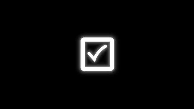 Checkmark symbol animation for correct, approved, verified and successful status on black background
