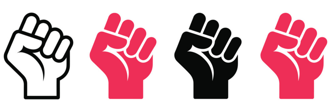 Raised fist icon symbolizing protest, solidarity, unity, strength, resistance and collective empowerment, vector, design