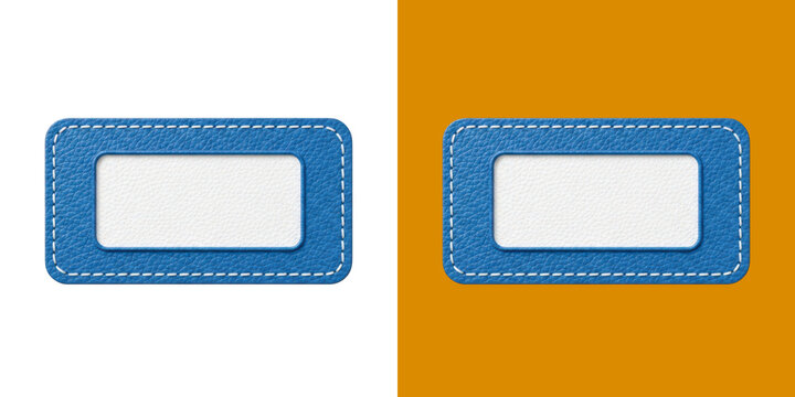 Blue leather label tag with white stitching design element transparent png