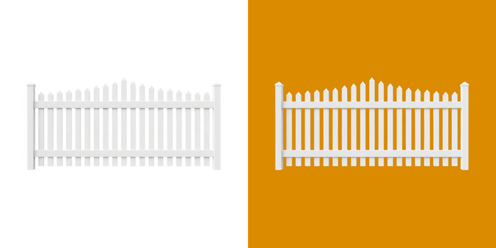 Classic white wooden picket fence design shown on plain colored backdrops transparent png
