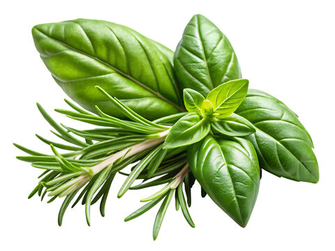 Fresh basil and rosemary herbs on black background