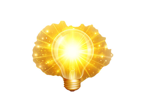 Glowing Light Bulb with Yellow Sparks on Black Background