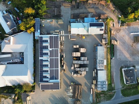 Industrial area and renewable energy facility from above