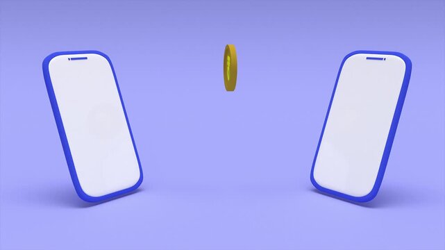 Currency exchange animation transferring US dollar to indian rupee between two smartphones
