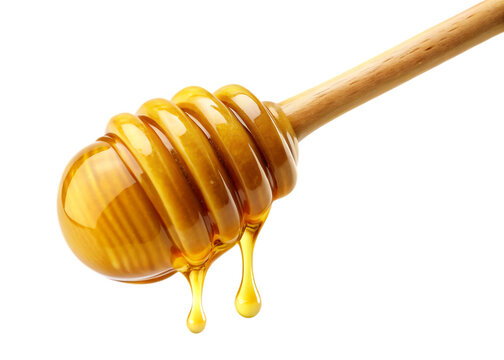 Honey dripping from wooden honey dipper dripping honey