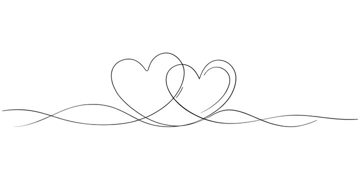 Intertwined white line hearts on black background line white