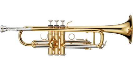 Obraz premium Shiny brass trumpet with silver accents, isolated on transparent background