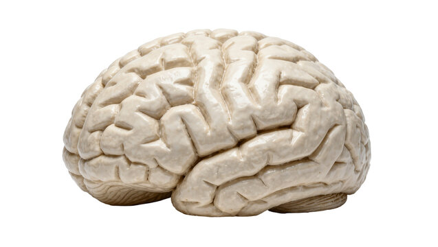 Detailed human brain model with intricate gyri and sulci, isolated on transparent background