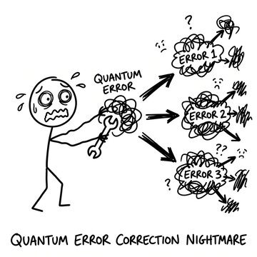 Quantum Error Correction Nightmare Funny Stick Figure Doodle