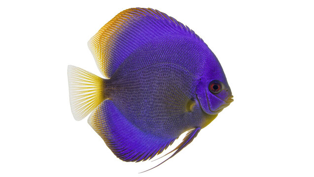 Vibrant purple and yellow angelfish detailed scales, isolated on transparent background
