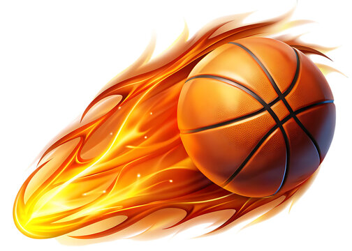 Orange basketball with flames on black background fire