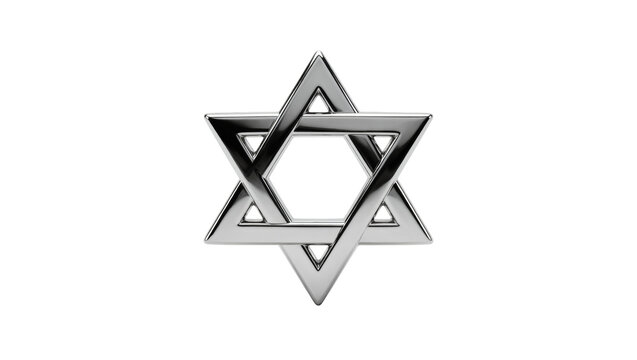 Polished silver Star of David symbol, isolated on transparent background