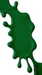 Glossy dark green liquid splash with dripping droplets, isolated on transparent background © Cian