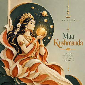 Navratri Poster Featuring Goddess Maa Kushmanda Holding Glowing Orb